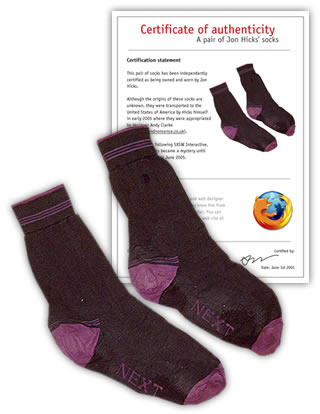 Jon Hick's socks on e/bay