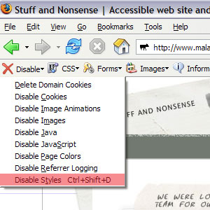 Web Developer toolbar: Disable