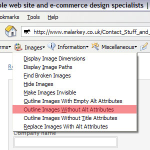 Web Developer toolbar: Images