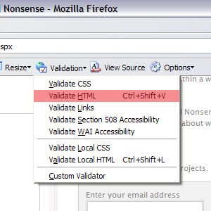 Web Developer toolbar: Validation